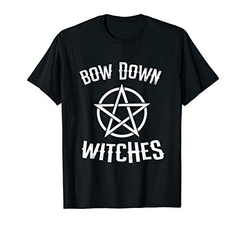 Bow Down Witches funny pentagram halloween tshirt wizards