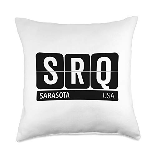 Airport Code Flip Board Tees SRQ Sarasota Florida USA Travel Souvenir White Text Throw Pillow 18x18 Multicolor