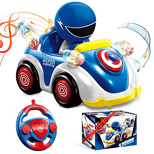 Remote Control Cartoon Car 2.4GHz Radio Control RC Race Car for Toddlers with Music and Lights Learning Toys Birthday Gift for 1-3 Years Old Babys