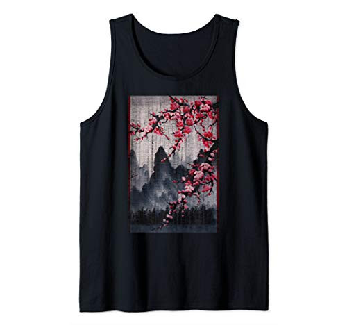 Vintage Cherry Blossom Woodblock Tee Japanese Graphical Art Tank Top