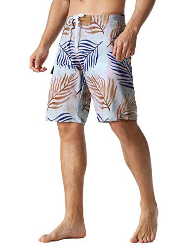 Unitop Men's Surf Shorts Quick Dry Tropical Leaves Patterned Beach Board Trunks Brown-411 34