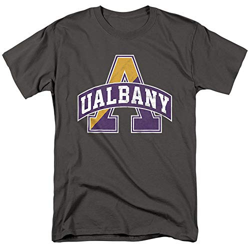 University at Albany Official Distressed Primary Unisex Adult T Shirt Charcoal Large University at Albany Official Distressed Primary Unisex Adult T Shirt Charcoal Large