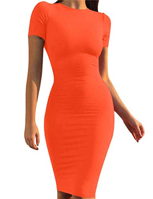 Mokoru Women's Casual Basic Pencil Dress Sexy Long Sleeve Bodycon Midi Club Dress Medium Short Sleeve Orange Mokoru Women's Casual Basic Pencil Dress Sexy Long Sleeve Bodycon Midi Club Dress Medium Short Sleeve Orange