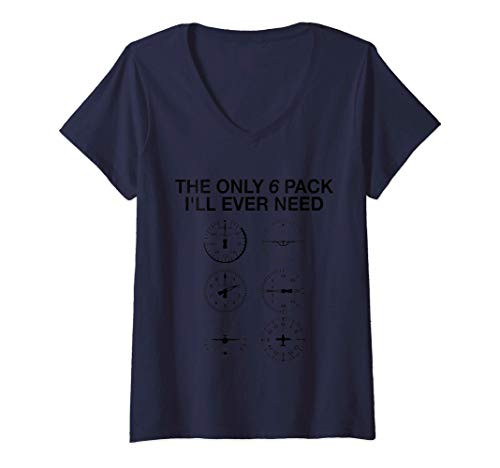 Womens Airplane Instrument Panel Funny Six pack Pilot V-Neck T-Shirt
