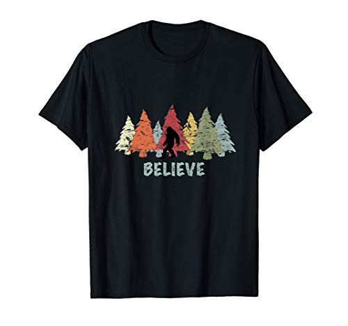 Retro Bigfoot In The Woods Believe Sasquatch Yeti Funny T-Shirt