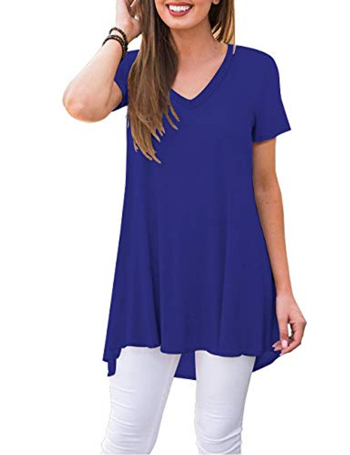 WNEEDU Women's Summer Casual Short Sleeve V-Neck T-Shirt Tunic Tops Blouse Shirts?Royal BlueX-Large?