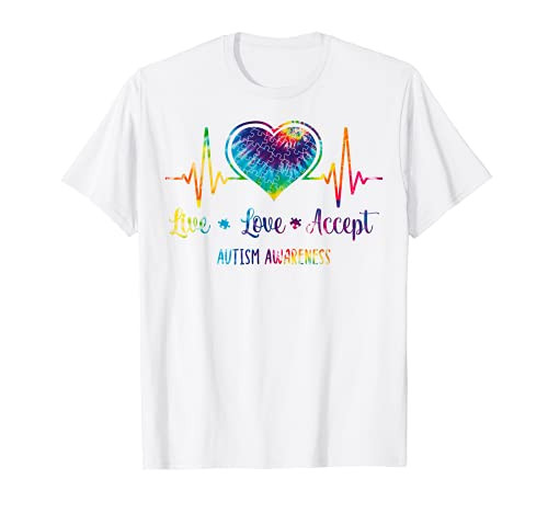 Live Love Accept Autism Awareness Tie Dye Autism Heartbeat T-Shirt Live Love Accept Autism Awareness Tie Dye Autism Heartbeat T-Shirt