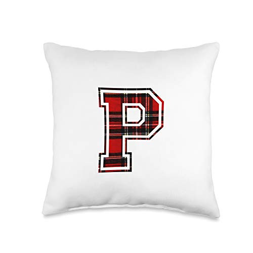 Alphabet Letter Name Initial Letter P First Name Monogram Initial Tartan Print Throw Pillow 16x16 Multicolor