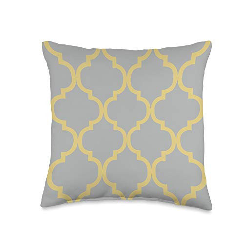 Grey  and  Gold Publishing Arabesque Pattern Pastel Beige Gray  and  Yellow AEW285 Throw Pillow 16x16 Multicolor