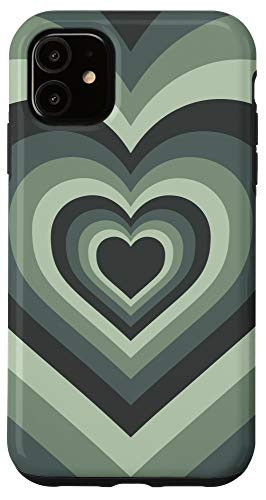 iPhone 11 Love Heart Sage Green Coffee Latte Pattern Valentines Phone Case