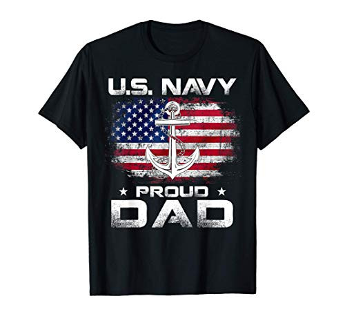 U.S Navy Proud Dad With American Flag Gift Veteran Day T-Shirt