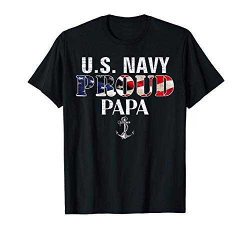 US Proud Navy Papa With American Flag Veteran Day T-Shirt