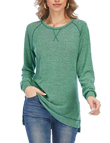 LERUCCI Womens Long Sleeve Tops Casual Sweatshirt Loose Fall Pullover Side Split Tunic Tops Green Medium