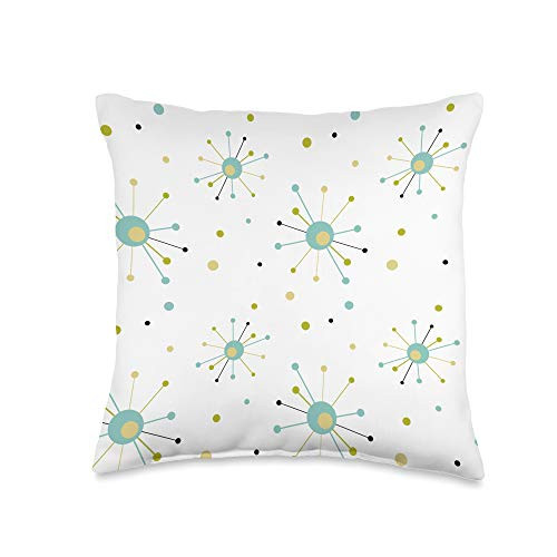 Mid Century by Orchard Berry Mid-century Atomic Era Turquoise Green and Yellow Starburst Throw Pillow 16x16 Multicolor