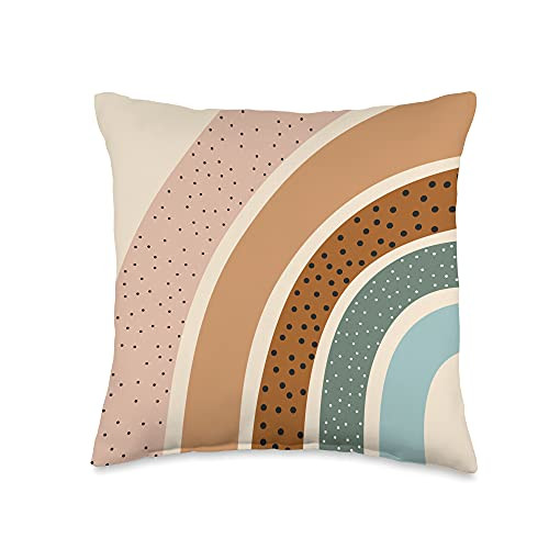 Modern Burnt Orange Boho Art Boho Burnt Orange Half Rainbow With Polka Dot Pattern Throw Pillow 16x16 Multicolor