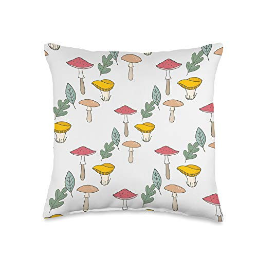 Toutware Beautiful Yellow and Red Mushrooms with Leaves Throw Pillow 16x16 Multicolor