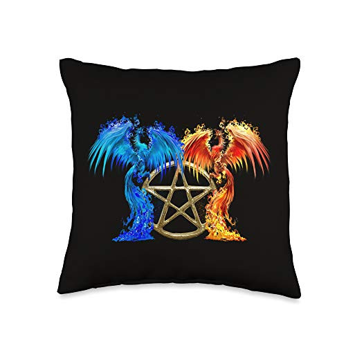 Atteestude Fantasy Fire And Ice Phoenix Yellow Pentagram Throw Pillow 16x16 Multicolor