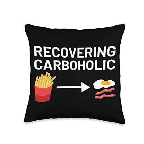 Low Carb Keto Humor Recovering Carboholic Bacon Eggs Throw Pillow 16x16 Multicolor