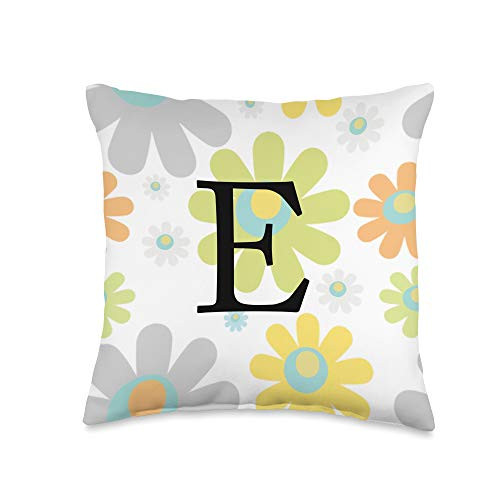 Floral Monogram Designs Monogram Initial Letter E Floral Throw Pillow 16x16 Multicolor