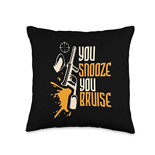 Paintball Gifts and Gear  and  Paintball Accessories Lover I You Snooze You Bruise I Paintball Throw Pillow 16x16 Multicolor