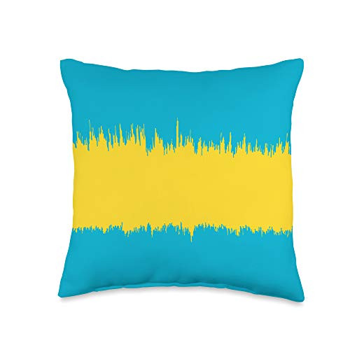 Grey  and  Gold Publishing Modern Stripe Pattern Bright Yellow  and  Blue Teal AEW531 Throw Pillow 16x16 Multicolor