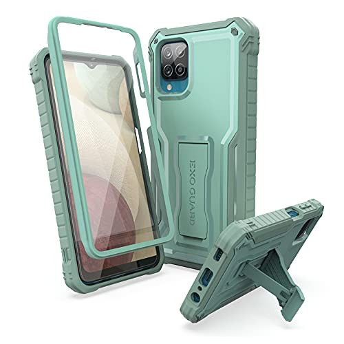 ExoGuard for Samsung Galaxy A12 Case Rubber Shockproof Full-Body Cover Case Built-in Screen Protector and Kickstand Compatible with Samsung A12 Phone -Green-