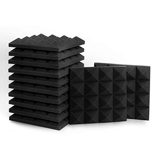 Acoustic Foam Panels Studio Wedge Tiles 2" X 12" X 12" Acoustic Foam Sound Absorption 3D Pyramid Studio Treatment Wall Panels -12 Pack Black-