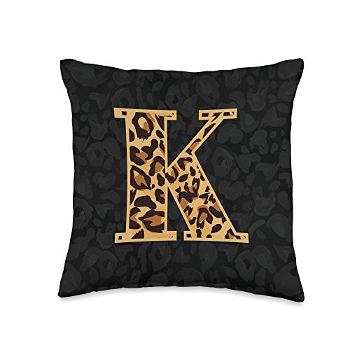 Letter K Cheetah Leopard Print Gifts Cheetah Print Letter K Leopard Initial Women Girls Throw Pillow 16x16 Multicolor