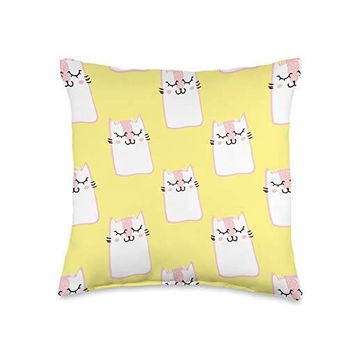 Cute Cat Accessory Yellow Cute  and  Funny Kitty Cat Pattern Throw Pillow 16x16 Multicolor
