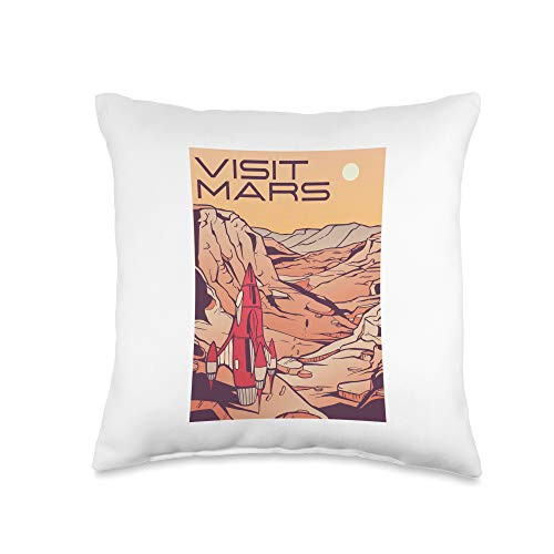 Visit Mars Designs Visit Mars - Spacecraft Space Travel - Martian Landscape Throw Pillow 16x16 Multicolor
