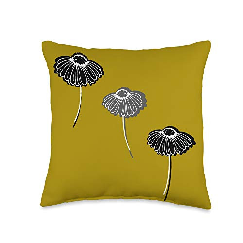 GALIMBO'S Floral Black White Yellow Throw Pillow 16x16 Multicolor