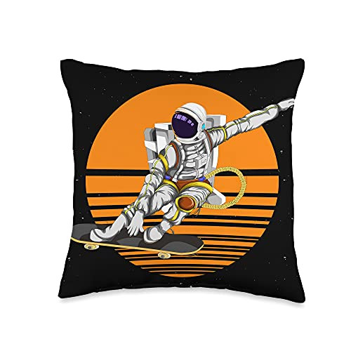 Astronomy Science Astronaut Space Travel Gift Space Astronomy Skateboarder Retro Astronaut Throw Pillow 16x16 Multicolor