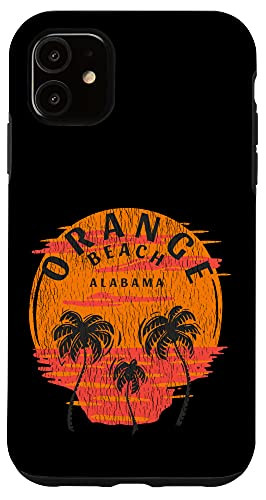 iPhone 11 Retro Orange Beach Alabama Palm Trees Sunset Skull Beach Case