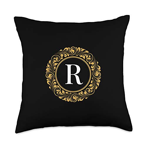Monogram Letter Initial Designs Gifts Black Decorative Ornamental Monogram Letter R Initial Gift Throw Pillow 18x18 Multicolor