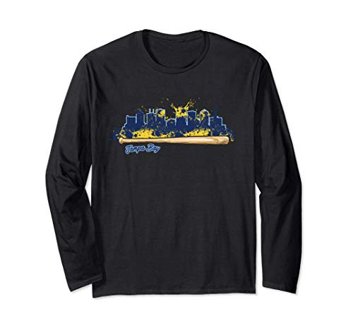 Tampa Bay Baseball Bat Paint Splat City Skyline Fan Long Sleeve T-Shirt