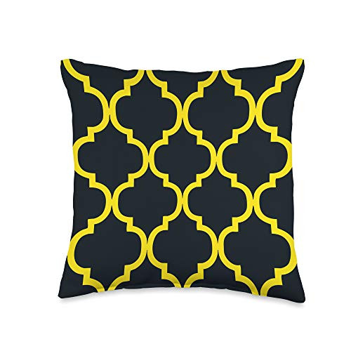 Grey  and  Gold Publishing Arabesque Pattern Bright Yellow  and  Black AEW278 Throw Pillow 16x16 Multicolor
