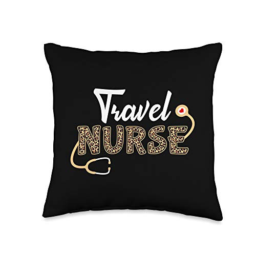 Medical Nursing Stethoscope Nurse Animal Lovers Travel Leopard Print Stethoscope Heart Nursing Throw Pillow 16x16 Multicolor