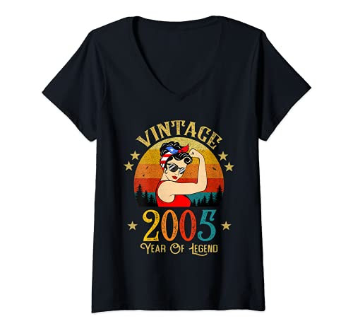Womens 16th Birthday Gift 16 Years Old For Women Retro Vintage 2005 V-Neck T-Shirt