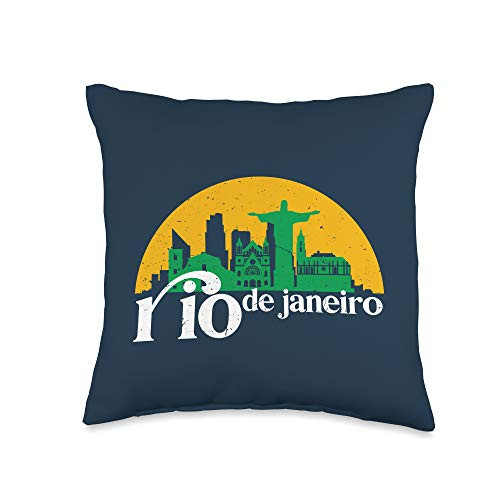 Travel Souvenir From Popular City In The World Rio De Janeiro Brazil Vintage Retro City Skyline Cityscape Throw Pillow 16x16 Multicolor