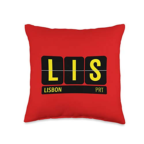 Airport Code Flip Board Tees LIS Lisbon Portela Portugal Travel Souvenir Yellow Text Throw Pillow 16x16 Multicolor