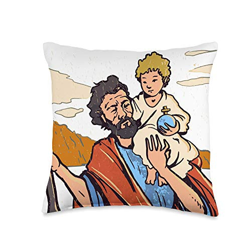 Happy Catholics Christopher Catholic Patron Saint Travel Throw Pillow 16x16 Multicolor