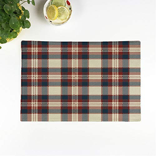 rouihot Set of 4 Placemats Blue Pattern Plaid Red Tartan Abstract Check Cross Geometric Non-Slip Doily Place Mat for Dining Kitchen Table