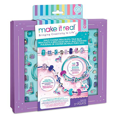 Make It Real - Halo Charms Bracelets True Blue - DIY Charm Bracelet Making Kit - Friendship Bracelet Kit with Beads Charms  and  Cord - Arts  and  Crafts Bead Kit for Girls - Makes 3 Bracelets