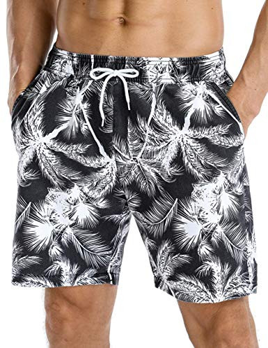 Unitop Men's Board Shorts Relaxed Fit Quick Dry Tropical Beachwear Black 34