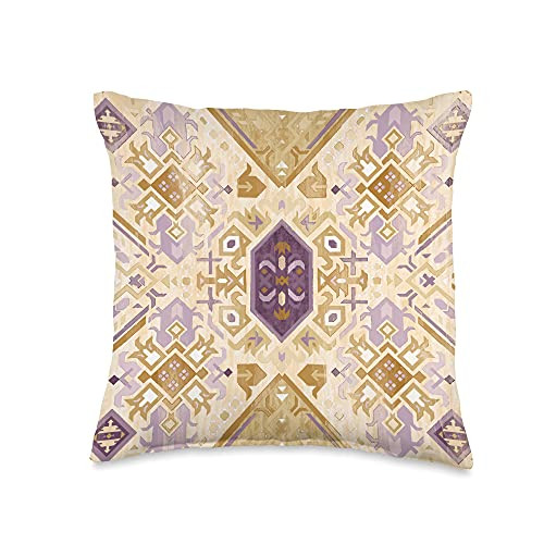 Gray  and  Gold Publishing Boho Geometric Pattern in Yellow  and  Purple AEV100 Throw Pillow 16x16 Multicolor