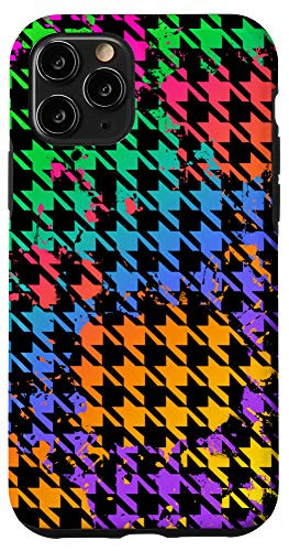 iPhone 11 Pro Houndstooth Rainbow Paint Splash Abstract Hounds Tooth Drip Case