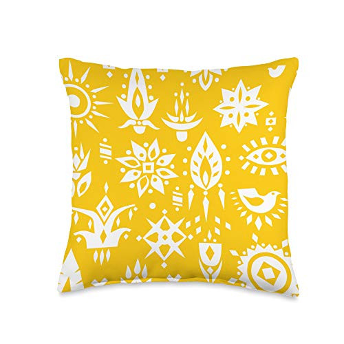 Cute Yellow Pop Art Pattern Gift Colorful Yellow Artistic Tribal Pattern Design Gift Throw Pillow 16x16 Multicolor