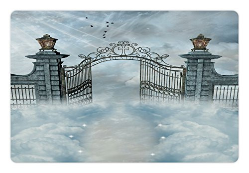 Lunarable Fantasy Pet Mat for Food and Water Fantasy Landscape with an Open Door of Gate of Castle Over The Clouds with a Cartoon Non-Slip Rubber Mat for Dogs and Cats 18" X 12" Grey Lunarable Fantasy Pet Mat for Food and Water Fantasy Landscape with an Open Door of Gate of Castle Over The Clouds with a Cartoon Non-Slip Rubber Mat for Dogs and Cats 18" X 12" Grey