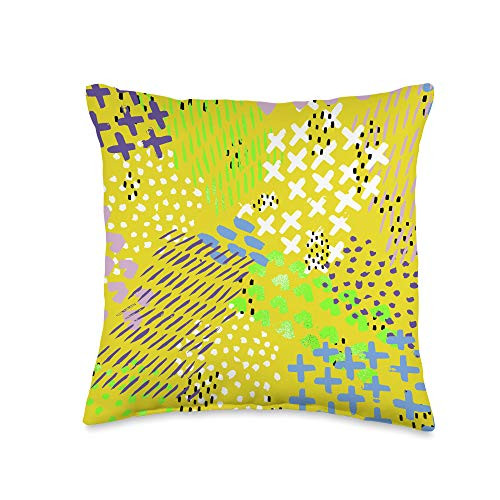 Swesly Totes  and  Pillows Abstract Pattern in Blue  and  White on Yellow AES313 Throw Pillow 16x16 Multicolor