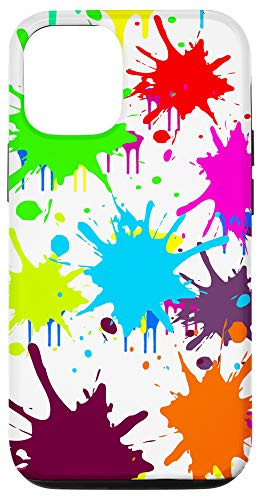 iPhone 12-12 Pro BIG BRIGHT MULTICOLOR SPLATTER PAINT ART PATTERN ON WHITE Case